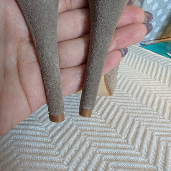 Colin Stuart Suede Faux Fur Stiletto Booties Y2K Size 8 New Neutral - Picture 7 of 13